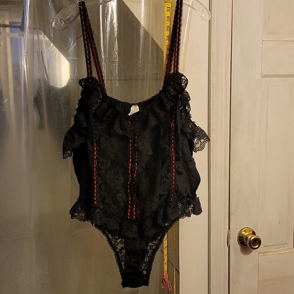Vintage, Intimate Wear, 2X Black with red ribbon,5 button,body suit undies.